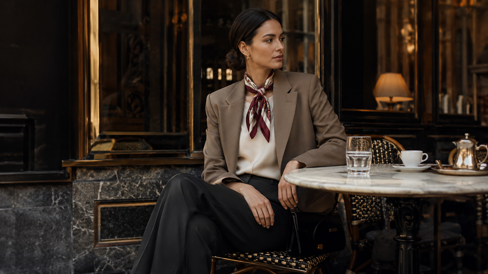 Neutral Blazer + Silk Scarf Quiet Luxury Fall Outfits 2026